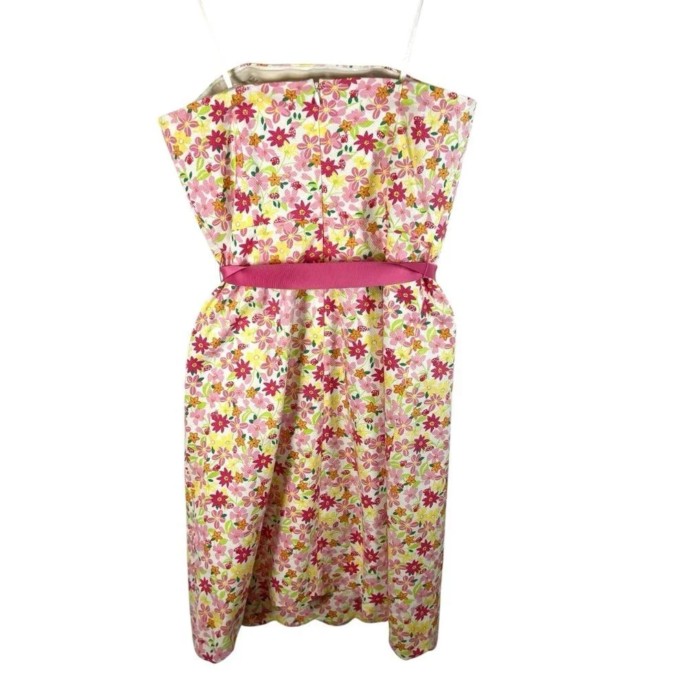 Vtg Lilly Pulitzer Pink Waist‎ Ribbon Tie Floral Lace Strapless Dress EUC Size 4